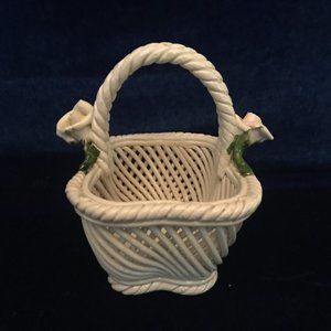 Capodimonte Porcelain Basket Roses Antique Italy